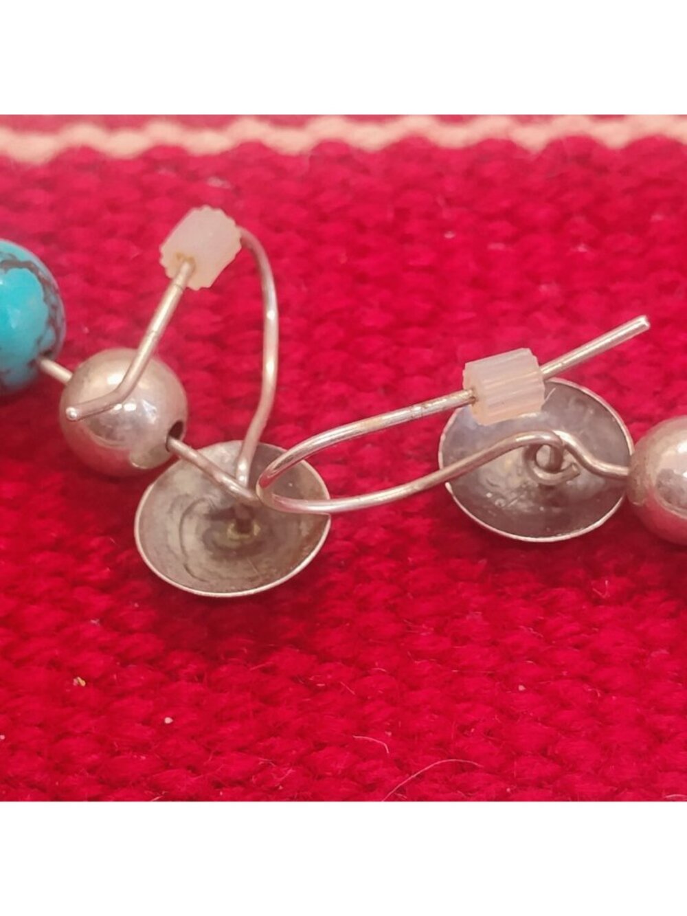 Sterling Silver Kokopelli Medallion Dangle Earrings w/Turquoise & Silver Beads - Picture 6 of 6